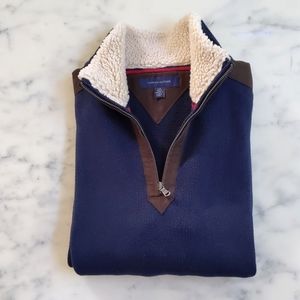 NWOT. Tommy Hilfiger Men's 100% cotton sweater with Sherpa, Suede and 3/4 Zip.
